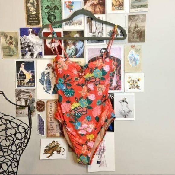 J CREW BANDEAU RING REMOVABLE STRAP ONE PIECE HIGH CUT BRIGHT FLORAL SWIMSUIT 8 - Picture 3 of 11